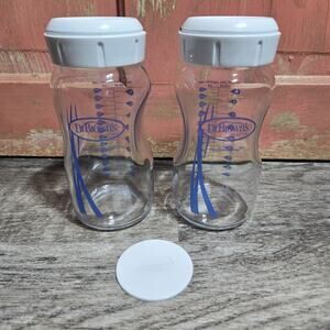 2 Dr. Browns Natural Flow 9oz Wide Glass Baby Bottles With Lids Anti-colic Set